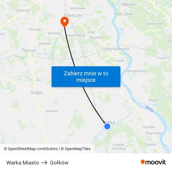 Warka Miasto to Gołków map