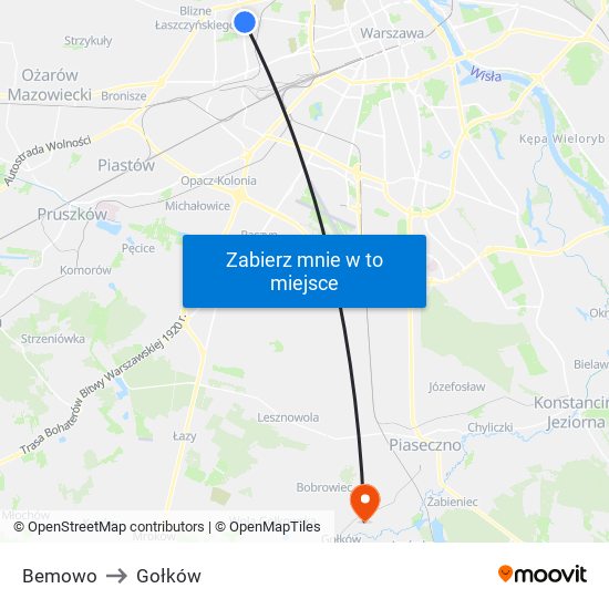 Bemowo to Gołków map