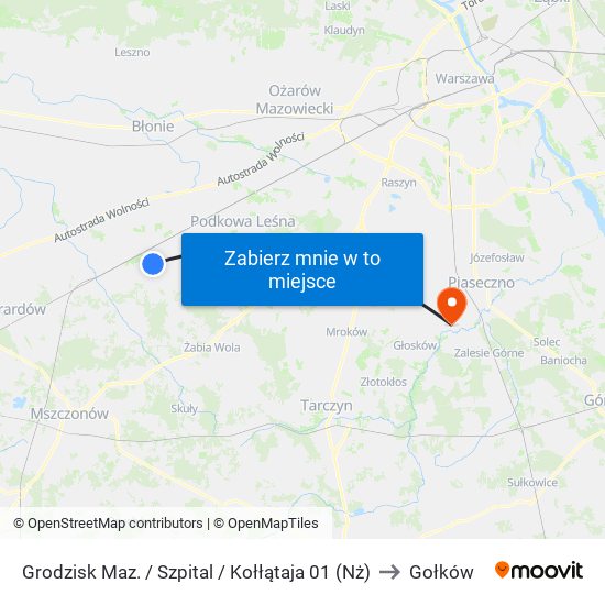 Grodzisk Maz. / Szpital / Kołłątaja 01 (Nż) to Gołków map