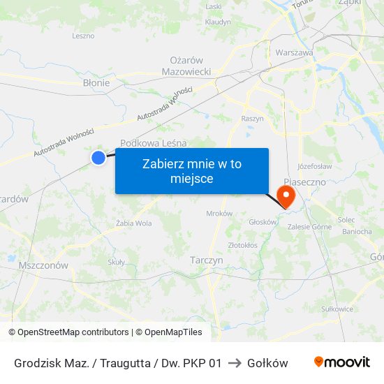 Grodzisk Maz. / Traugutta / Dw. PKP 01 to Gołków map