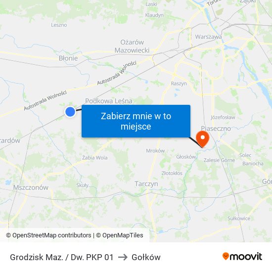 Grodzisk Maz. / Dw. PKP 01 to Gołków map