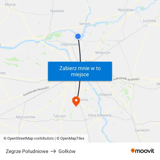 Zegrze Południowe to Gołków map