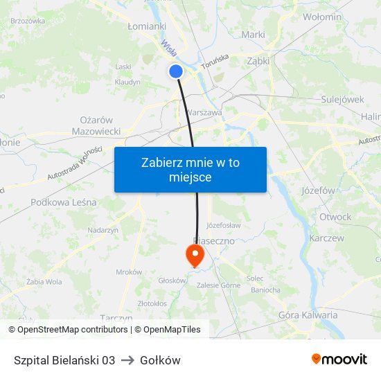 Szpital Bielański to Gołków map