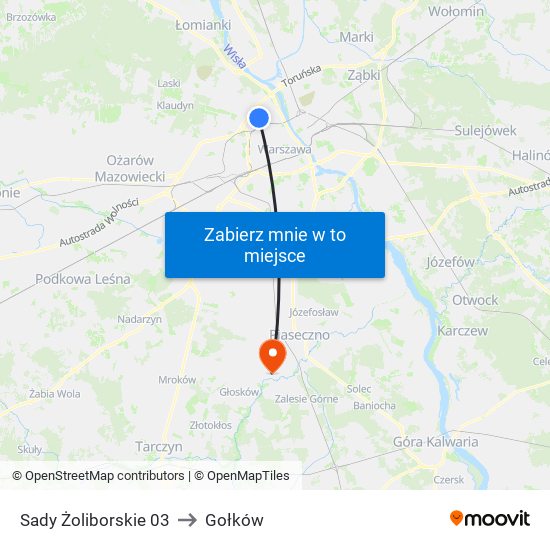 Sady Żoliborskie to Gołków map