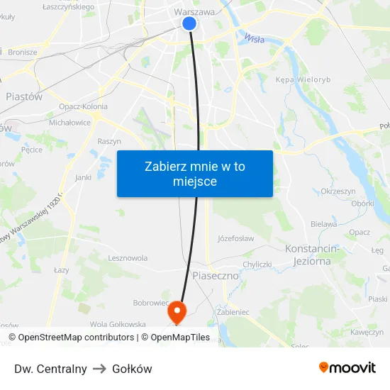 Dw. Centralny to Gołków map