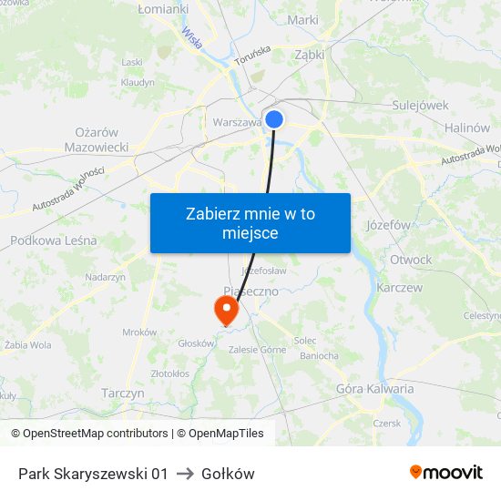 Park Skaryszewski to Gołków map