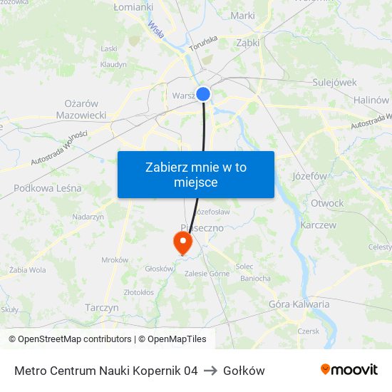 Metro Centrum Nauki Kopernik 04 to Gołków map