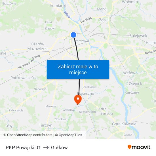 PKP Powązki to Gołków map