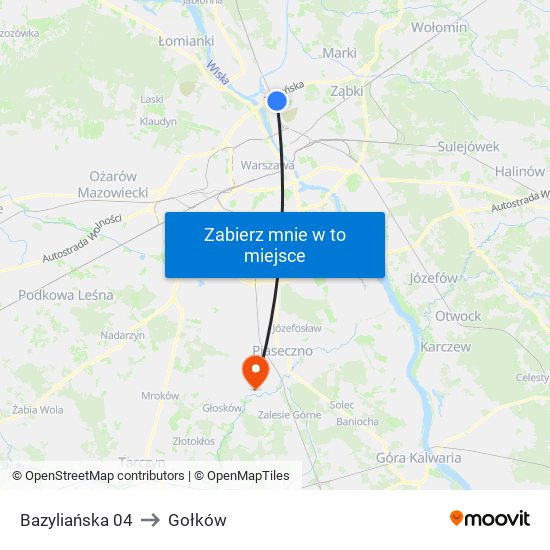 Bazyliańska to Gołków map