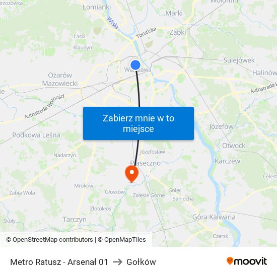 Metro Ratusz - Arsenał 01 to Gołków map