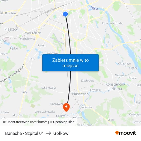 Banacha - Szpital 01 to Gołków map