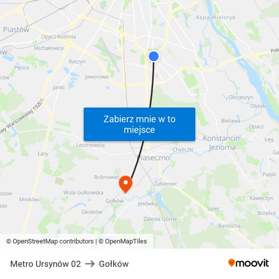 Metro Ursynów 02 to Gołków map