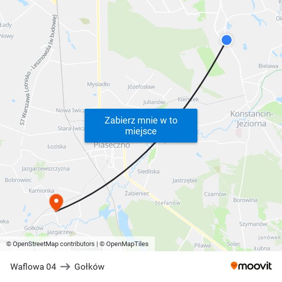 Waflowa to Gołków map