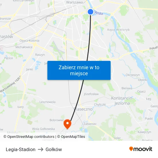 Legia - Stadion to Gołków map