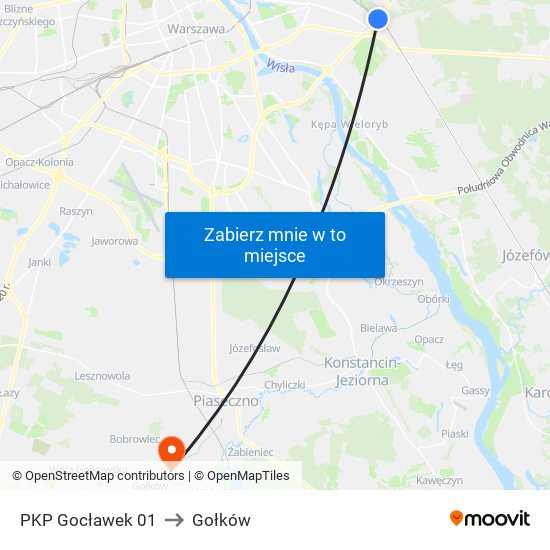 PKP Gocławek to Gołków map