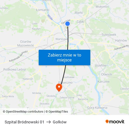 Szpital Bródnowski to Gołków map