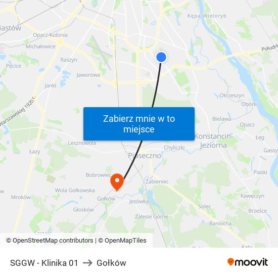 Sggw-Klinika to Gołków map