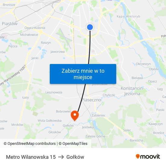 Metro Wilanowska 15 to Gołków map