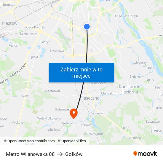 Metro Wilanowska 08 to Gołków map