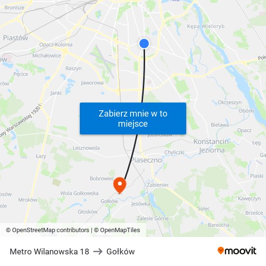 Metro Wilanowska 18 to Gołków map