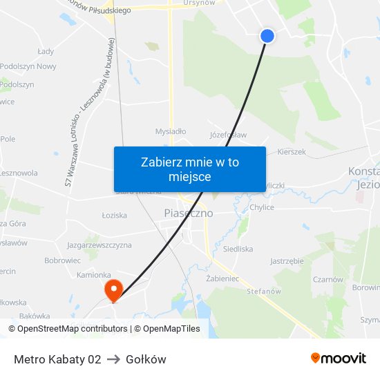 Metro Kabaty 02 to Gołków map