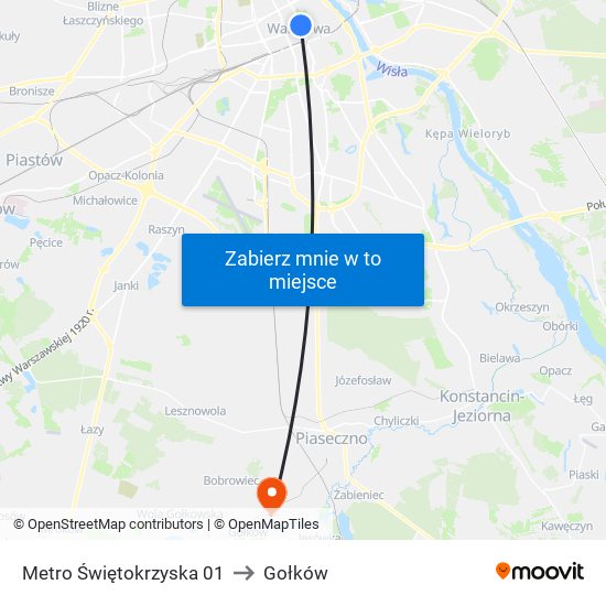 Metro Świętokrzyska to Gołków map