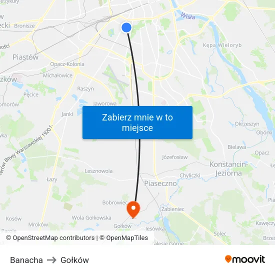 Banacha to Gołków map