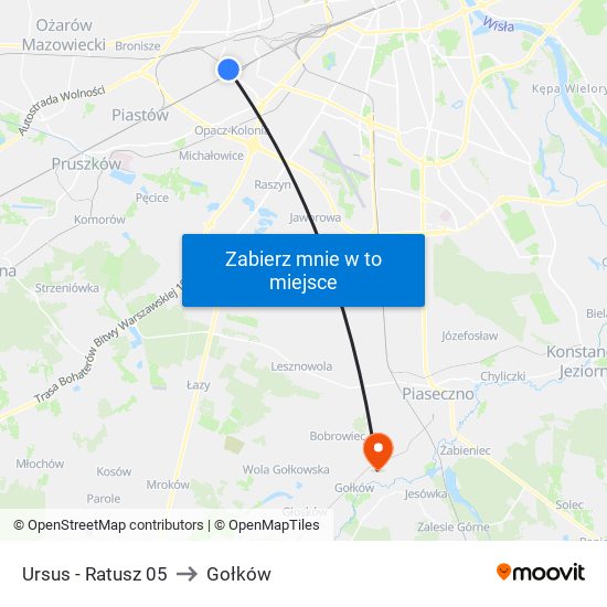 Ursus-Ratusz to Gołków map