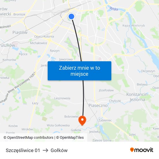 Szczęśliwice to Gołków map