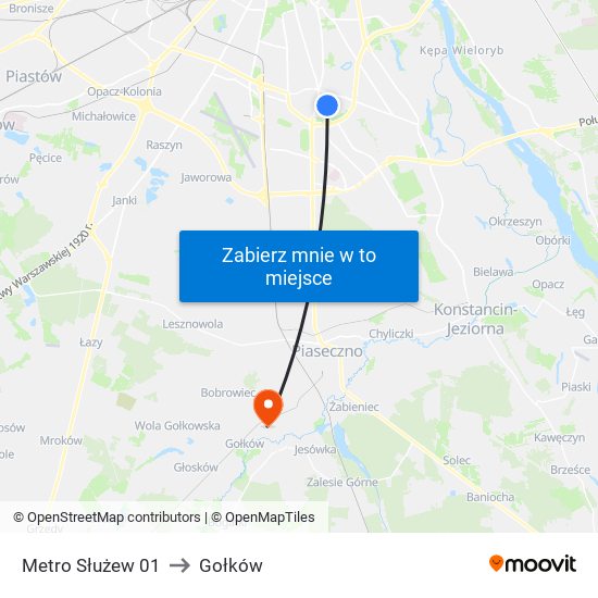 Metro Służew to Gołków map