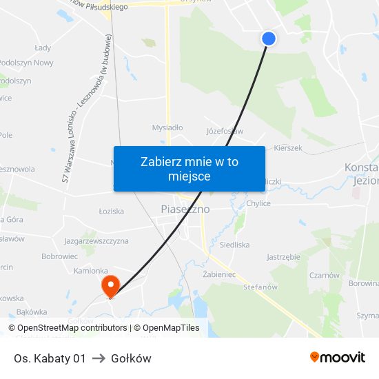 Os. Kabaty 01 to Gołków map