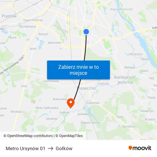 Metro Ursynów to Gołków map