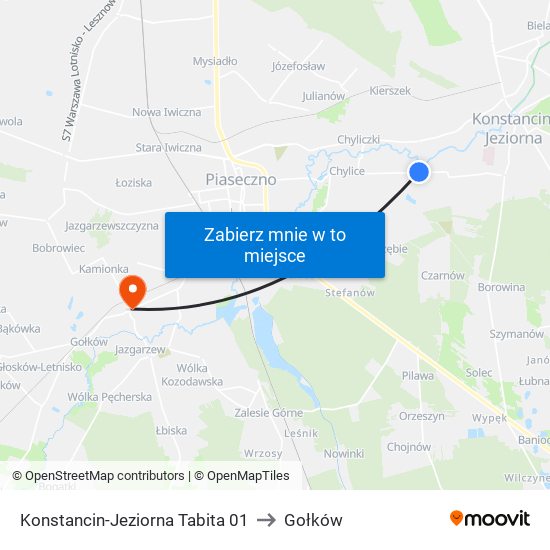 Konstancin-Jeziorna Tabita to Gołków map