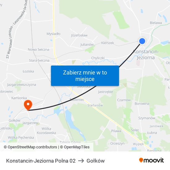 Konstancin-Jeziorna Polna 02 to Gołków map