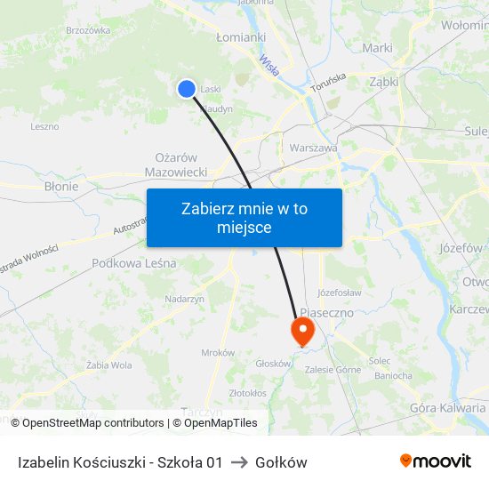 Izabelin Kościuszki-Szkoła to Gołków map