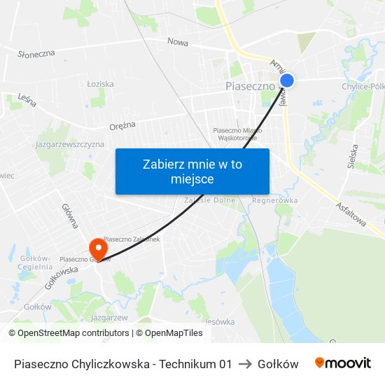 Piaseczno Chyliczkowska-Technikum to Gołków map