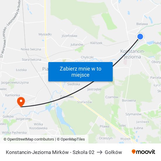 Konstancin-Jeziorna Mirków - Szkoła 02 to Gołków map