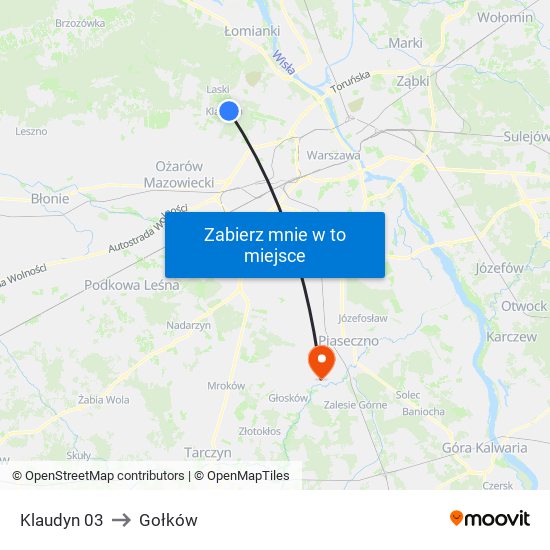 Klaudyn to Gołków map