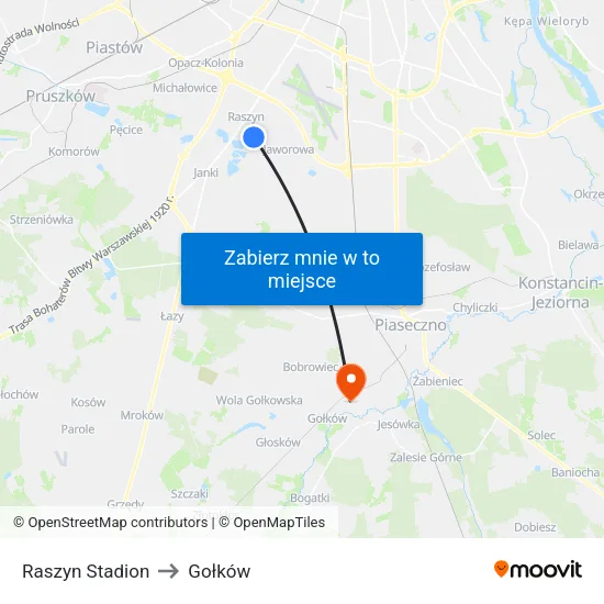 Raszyn Stadion to Gołków map