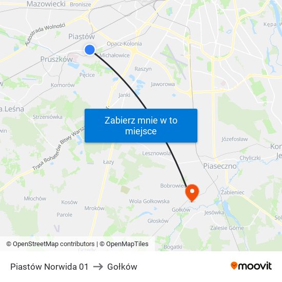 Piastów Norwida 01 to Gołków map