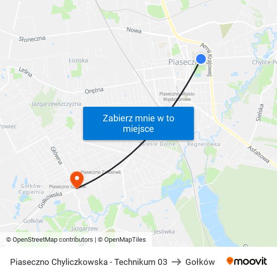 Piaseczno Chyliczkowska - Technikum 03 to Gołków map