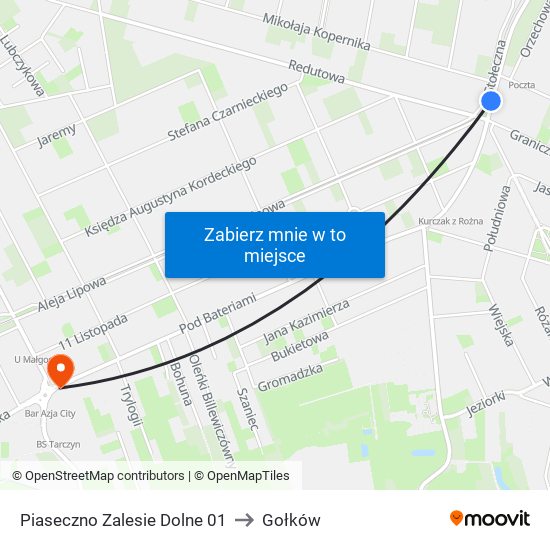 Piaseczno Zalesie Dolne to Gołków map