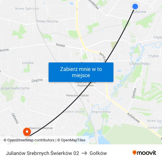 Julianów Srebrnych Świerków to Gołków map