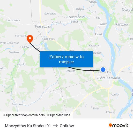 Moczydłów Ku Słońcu to Gołków map