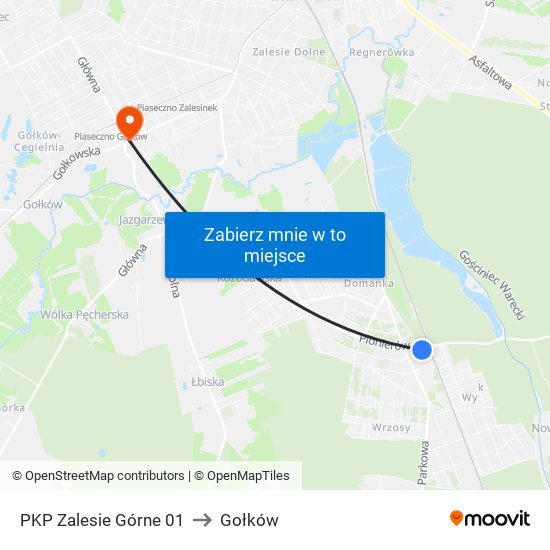 PKP Zalesie Górne to Gołków map