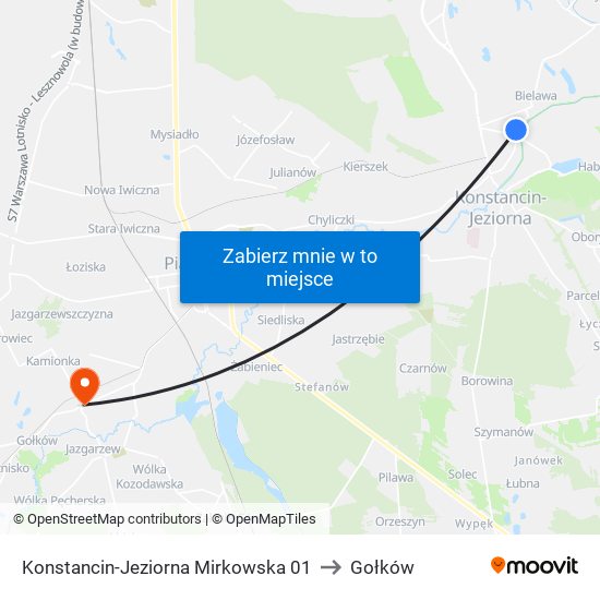 Konstancin-Jeziorna Mirkowska 01 to Gołków map