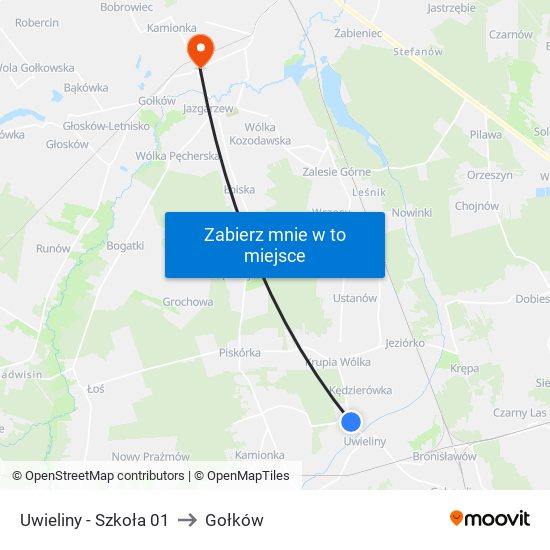 Uwieliny - Szkoła 01 to Gołków map