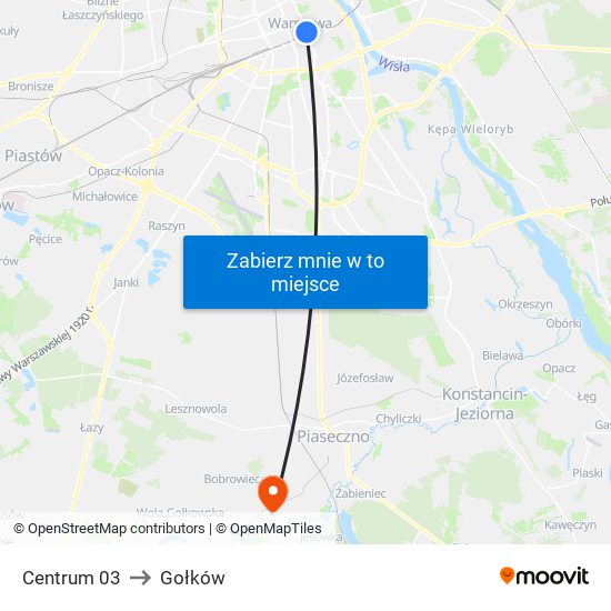 Centrum to Gołków map