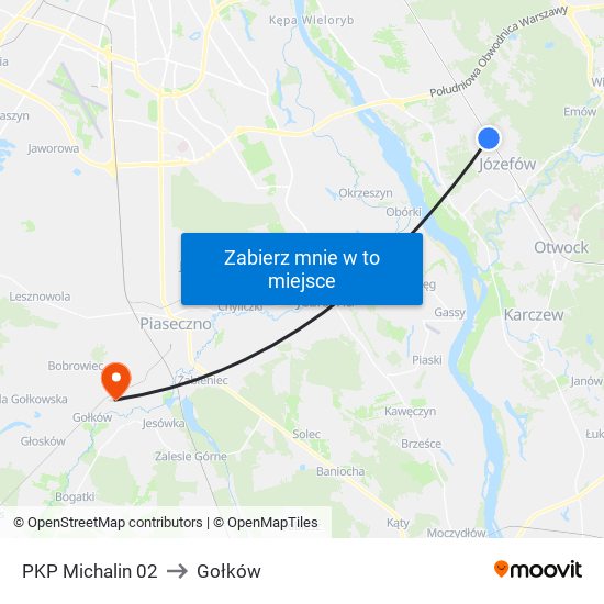 PKP Michalin to Gołków map