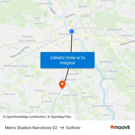 Metro Stadion Narodowy to Gołków map